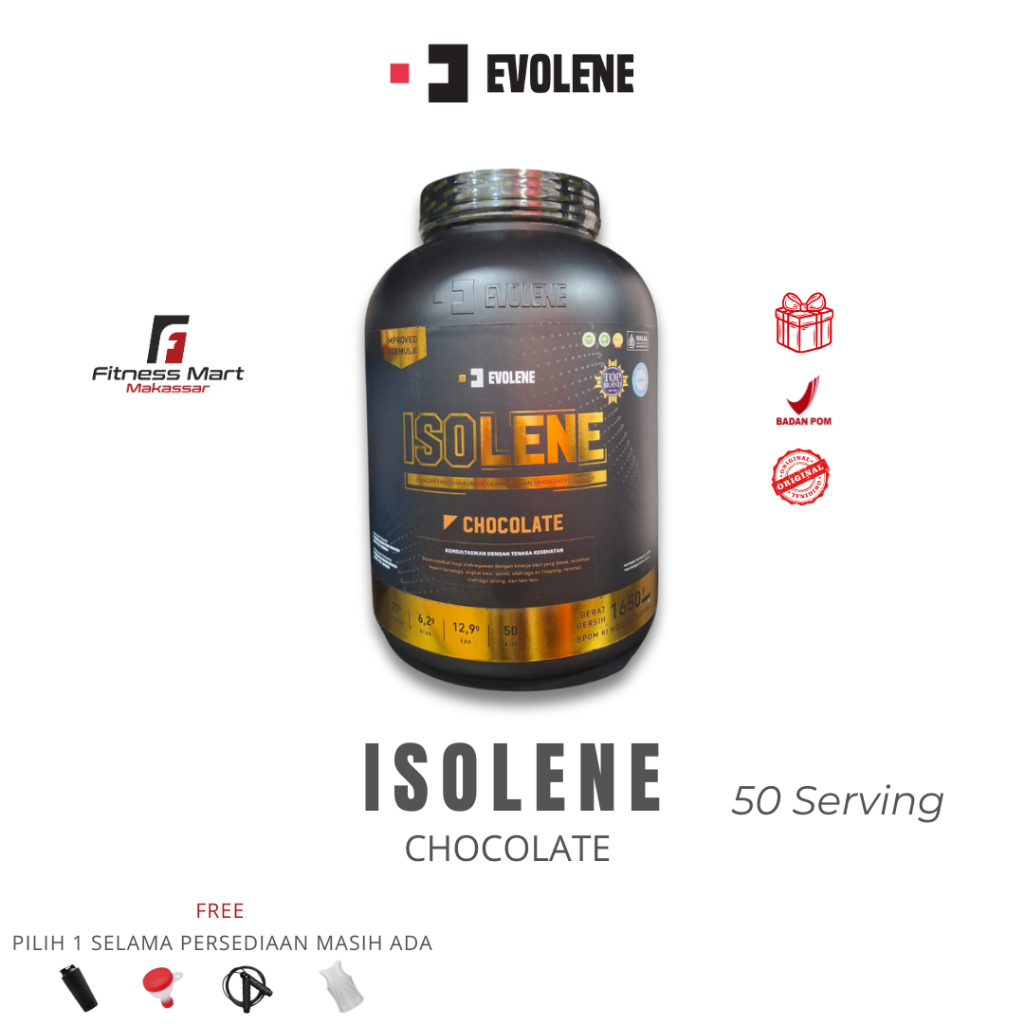SOLENE EVOLENE 50 SERVING BPOM RASA COKLAT HALAL SUSU PROTEIN FITNESS WHEY ISOLATE 1,65KG ISOLINE
