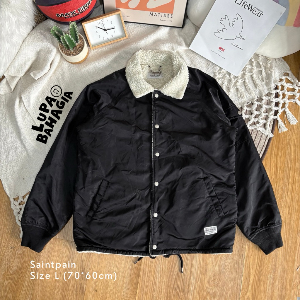 SAINTPAIN Nilon Windbreaker Sherpa Jaket size L • 100% Original