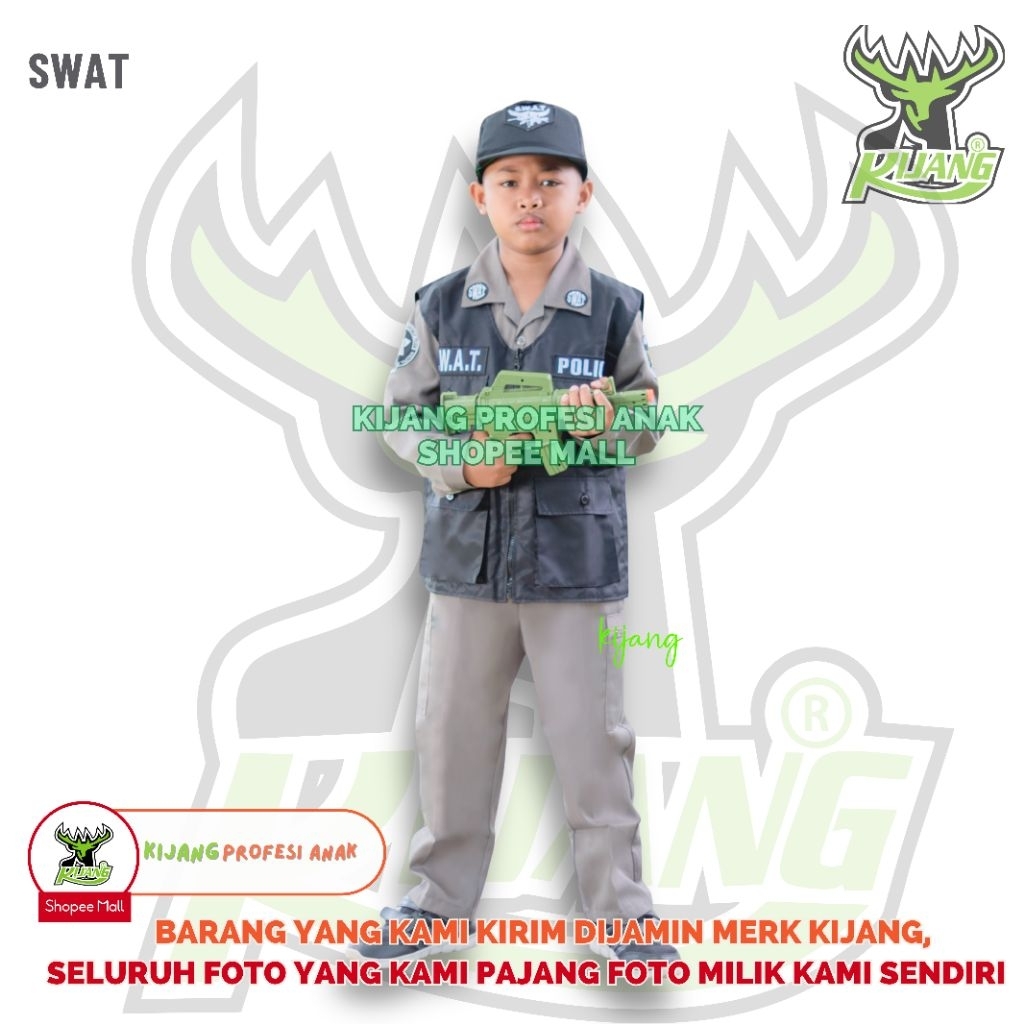 KIJANG Kostum Profesi SWAT bisa untuk cowok atau cewek komplit baju, celana, rompi, topi, Special we