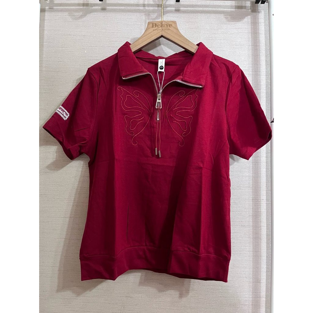 Atasan merah lengan pendek/blouse pendek marun/blus pendek maroon
