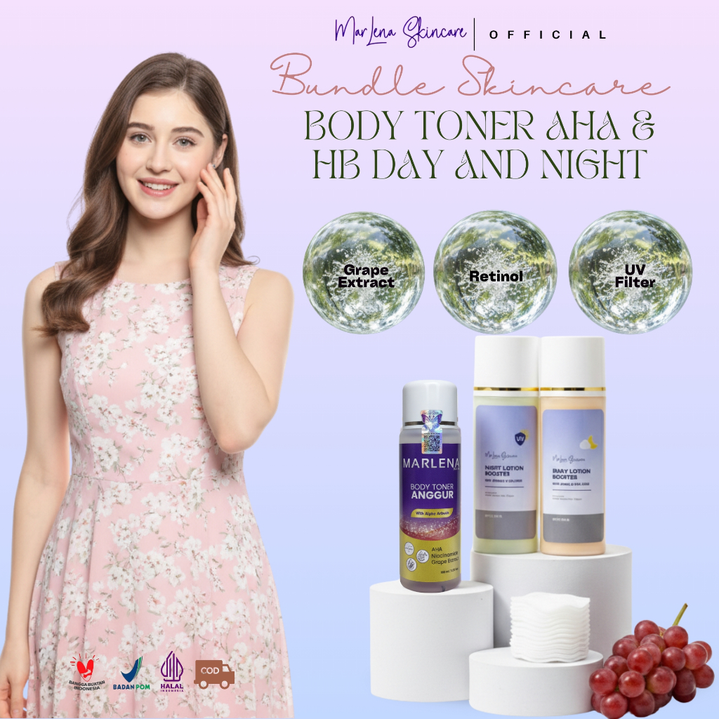 Paket whitening BODY TONER ANGGUR ARBUTIN + LOTION DAY & NIGHT BPOM