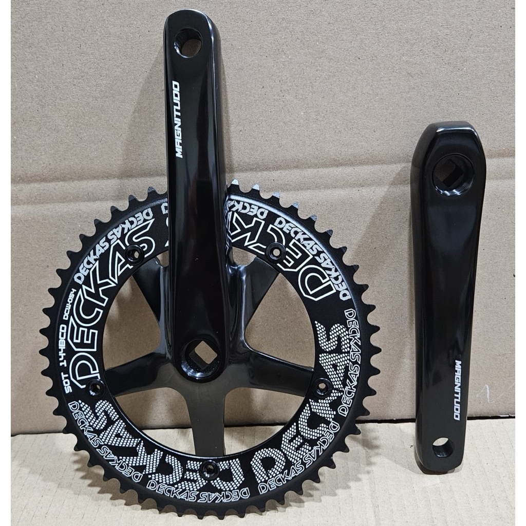 Crank Arm MAGNITUDO Hitam Glossy Chainring DECKAS 50T BCD144 Panjang 170mm