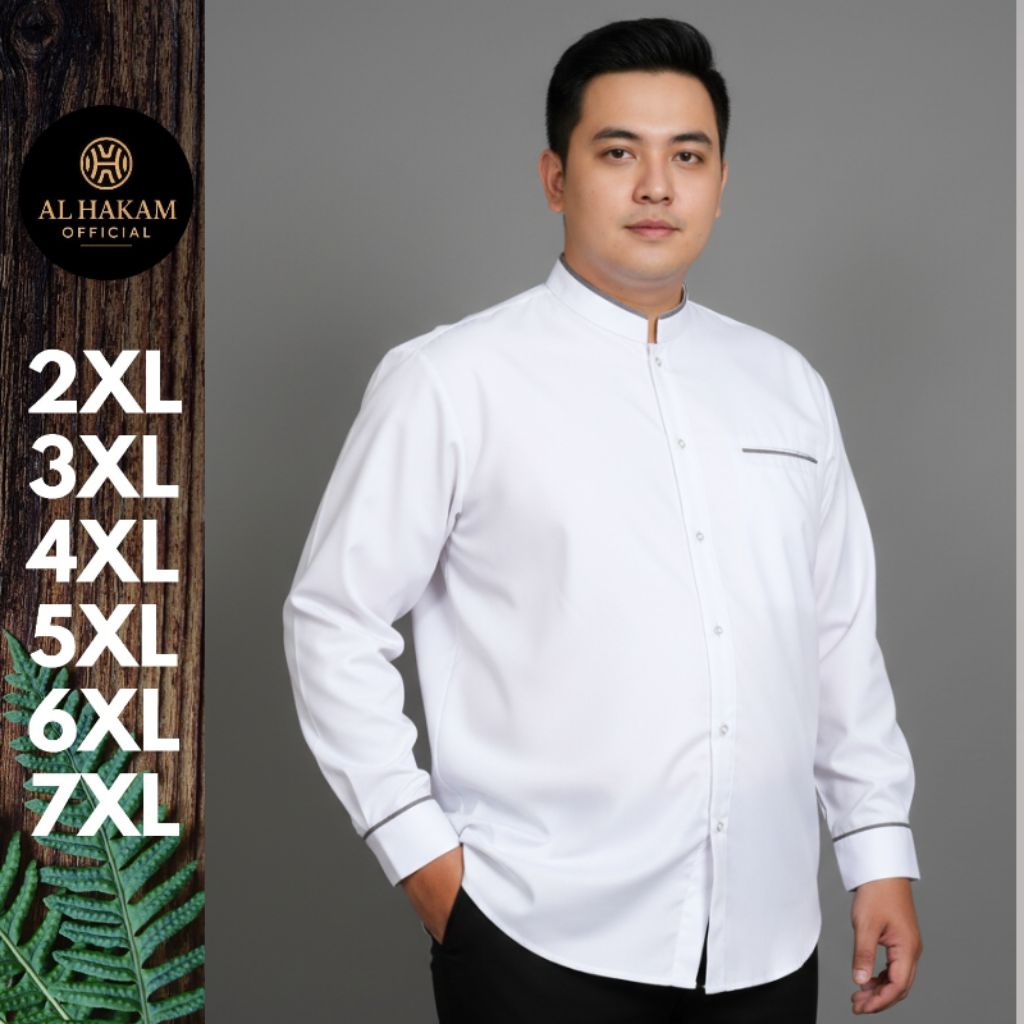 Baju Koko Big size Putih Lengan Panjang Baju Muslim Pria Jumbo 2XL - 7XL