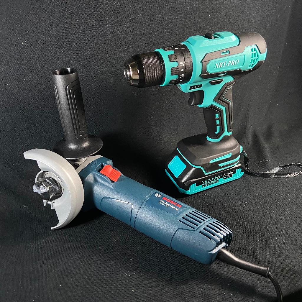 Paket Mesin Gerinda Tangan BOSCH GWS 700 Angle Grinder 4 Inci + Mesin Bor Baterai Impact Drill NRT-P
