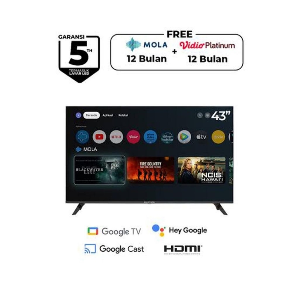 TV POLYTRON 43RG5059 GOOGLE TV GRATIS ONGKIR SAMPAI CILACAP KOTA