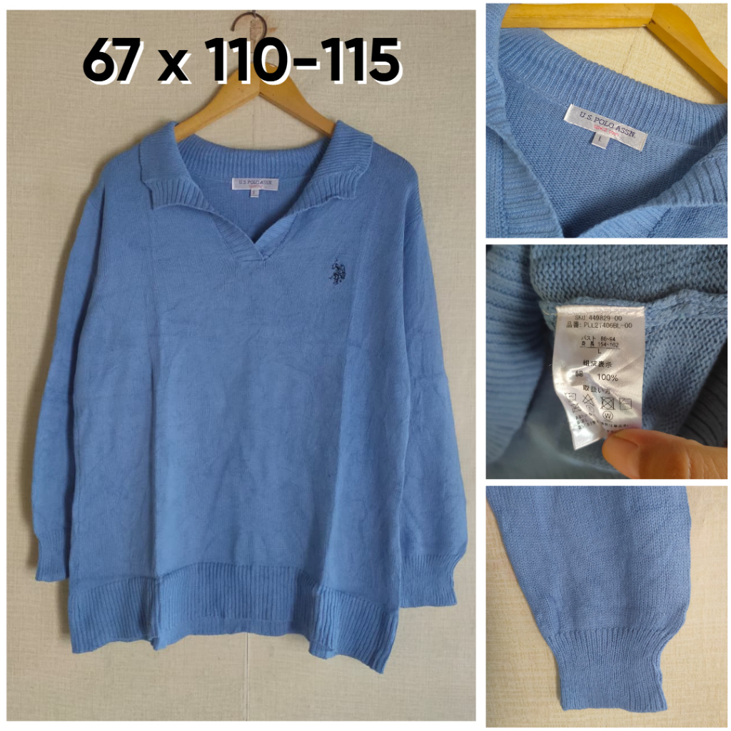 Sweater USPA Biru Denim Berkerah Size L Wanita Atasan Rajut KL041