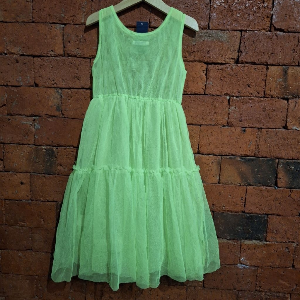 GAUN DRESS ANAK 8-10 TAHUN HIJAU NEON MURAH (3141)