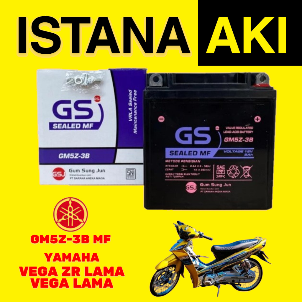 Aki Motor Yamaha Vega ZR Lama / Vega Lama GM5Z3B Aki Kering Accu Kering MF