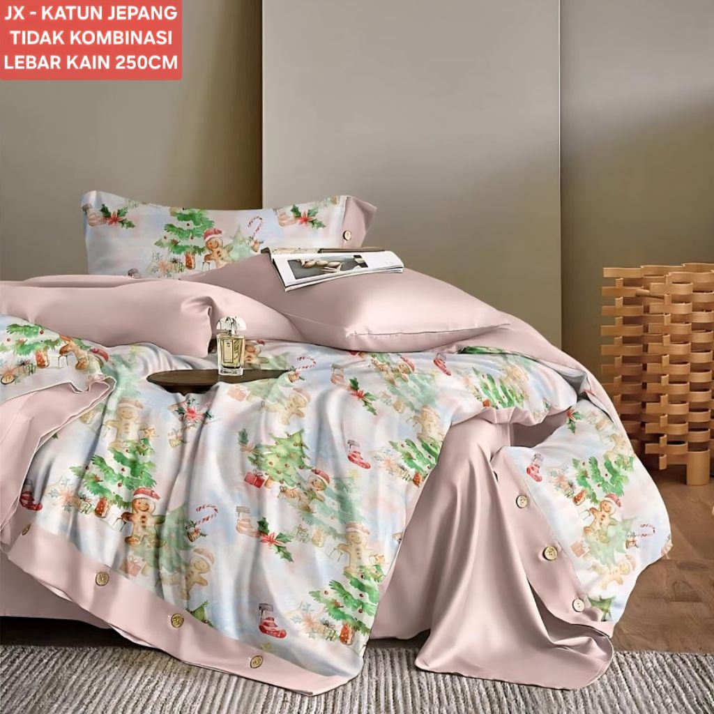 SPREI KATUN JEPANG MOTIF NATAL (ANTI GESER) ALLSIZE HOMEMAD