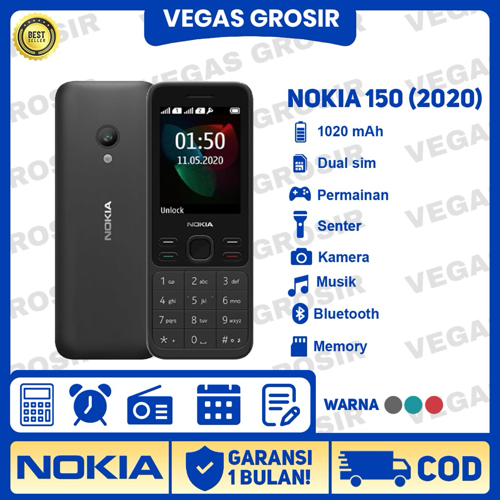 HP NOKIA 150 2020 (BARU) [GARANSI 1 TAHUN] Kamera,Memori,Musik,Radio,Senter, Dual SIM | Baterai