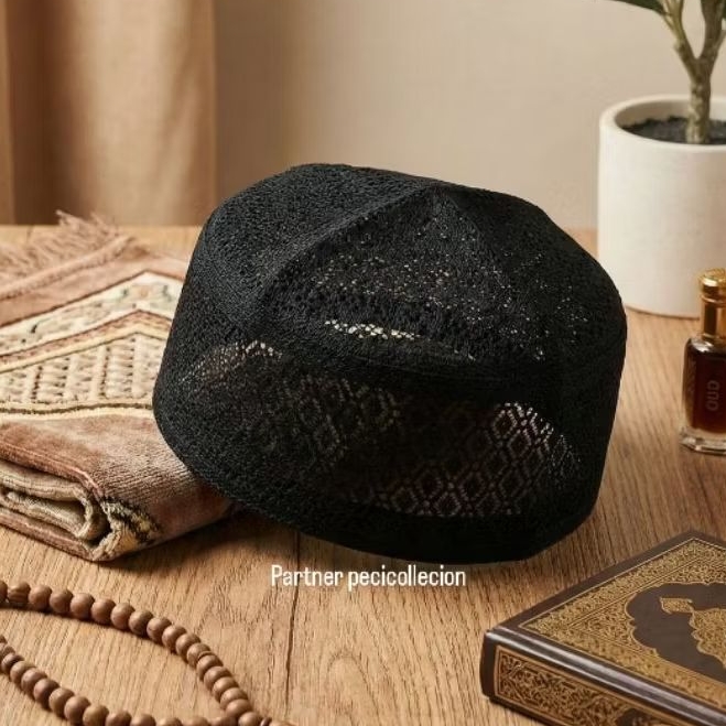 Peci kopyah jaring Muslim Kopiah Dewasa Putih Kain Songkok Haji Hitam Pria Motif Pendek Santri