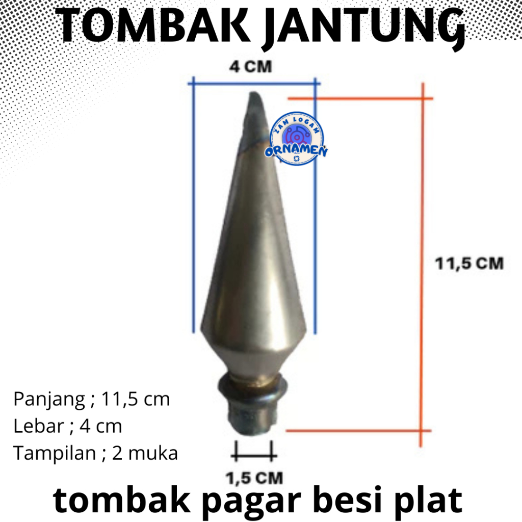 Tombak Jantung Besi Ornamen Pagar 2 Muka / Rangkap