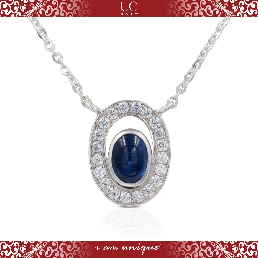 UC Jewelry Kalung Perak 925 Bentuk Oval Batu Kyanite dipadukan dengan White Zircon