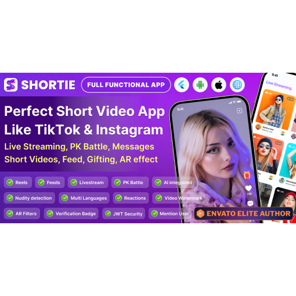 Shortie - Short video & Live streaming app with admin panel | Android, iOS & Web | Tiktok Clone 20-1