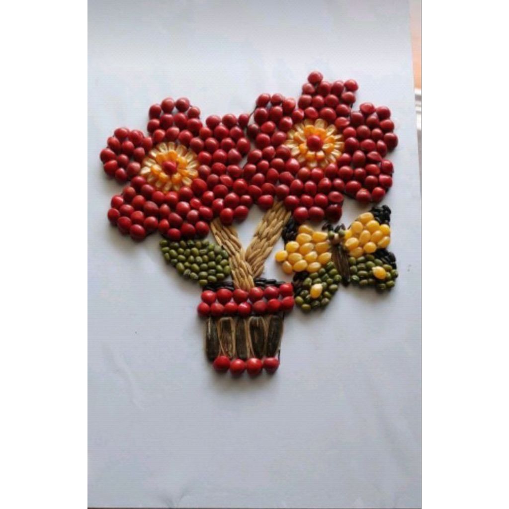 kolase biji bijian motif bunga murah meriah