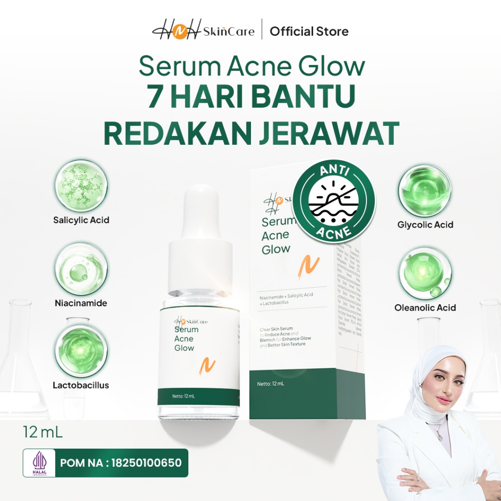 HNH Serum Acne Glow - Serum Jerawat Dengan Kandungan Niacinamide , Salicylic Acid, dan Lactobacillus