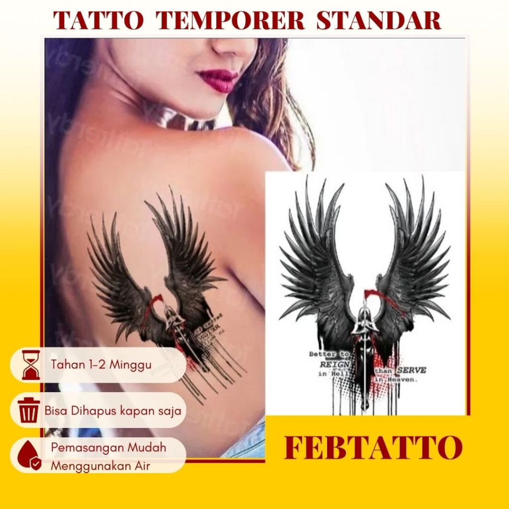 Temporary Tattoo Basic Size 21cmx15cm Halal Temporary Tattoo sayap malaikat TH 676