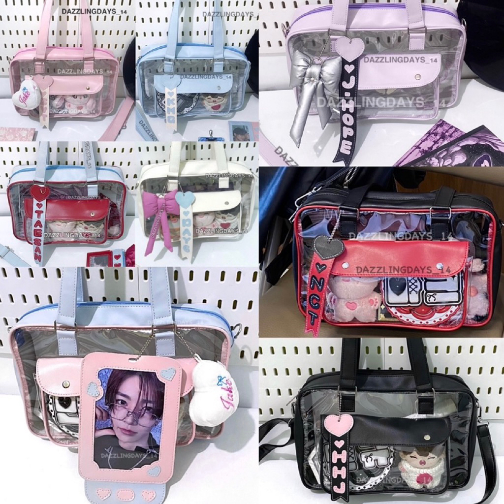 READY STOCK TAS PVC TRANSPARAN TRANSPARANT / TAS PVC PINK MAROON MERAH RED BLUE BIRU BLACK HITAM PUR