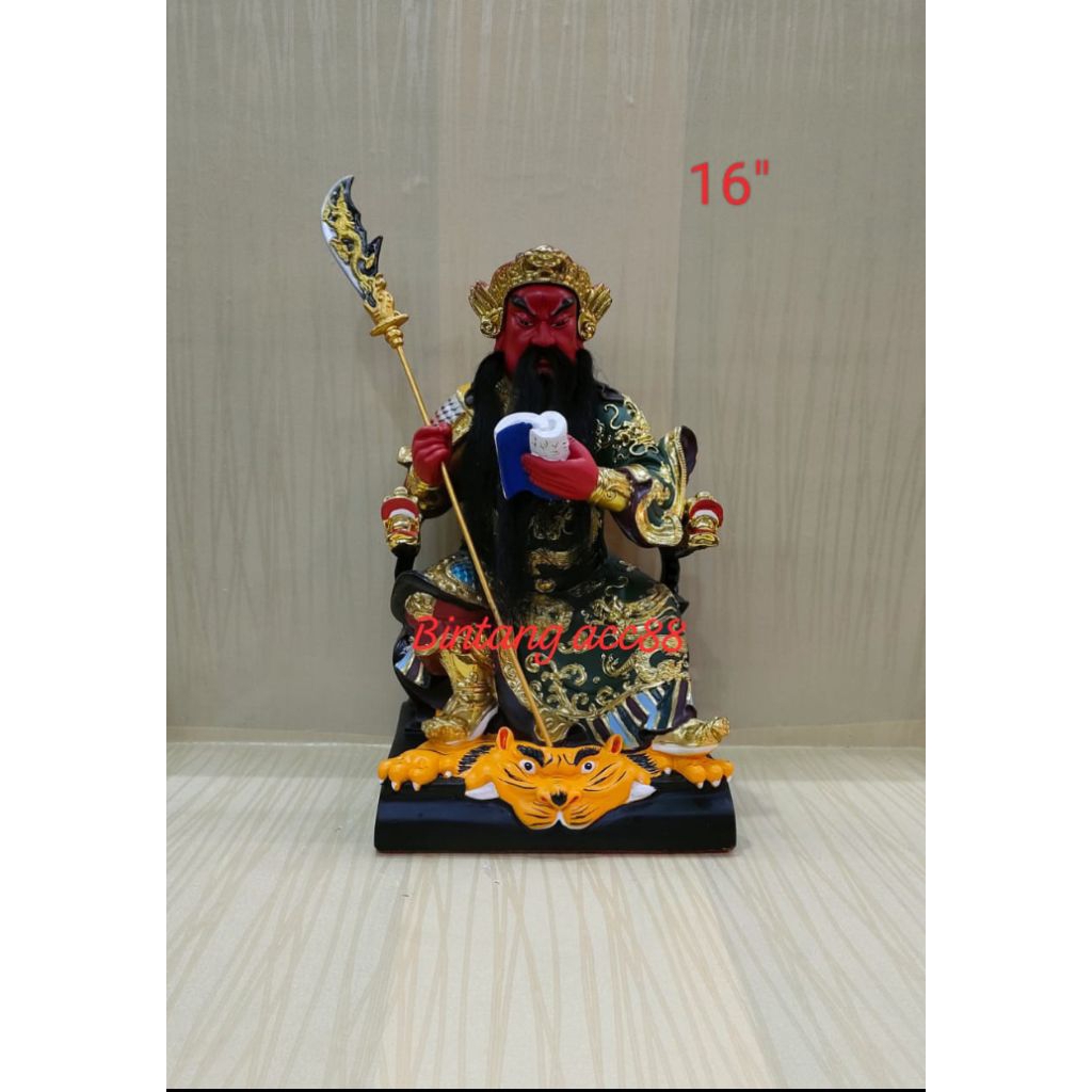 patung dewa kwan kung / kwan kong / guan yu - duduk - buku - fiber - 16inch