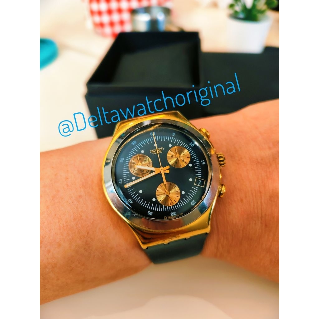 Jam Swatch Irony 007 James Bond Goldfinger Black Dial Limited Edition Sports Chronograph All Origina