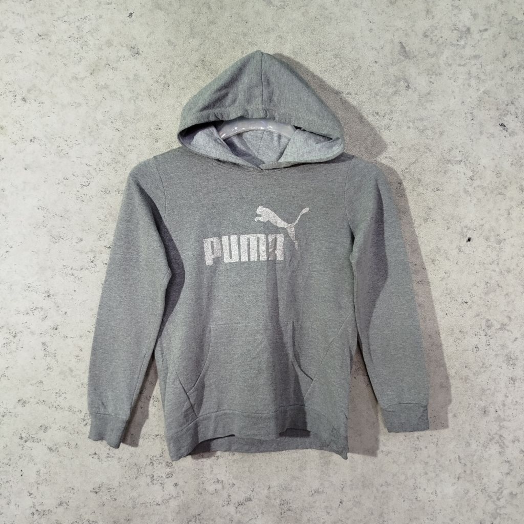 Pullover Hoodie cewek PUMA Grey abu Casual hoodie big logo glitter size S