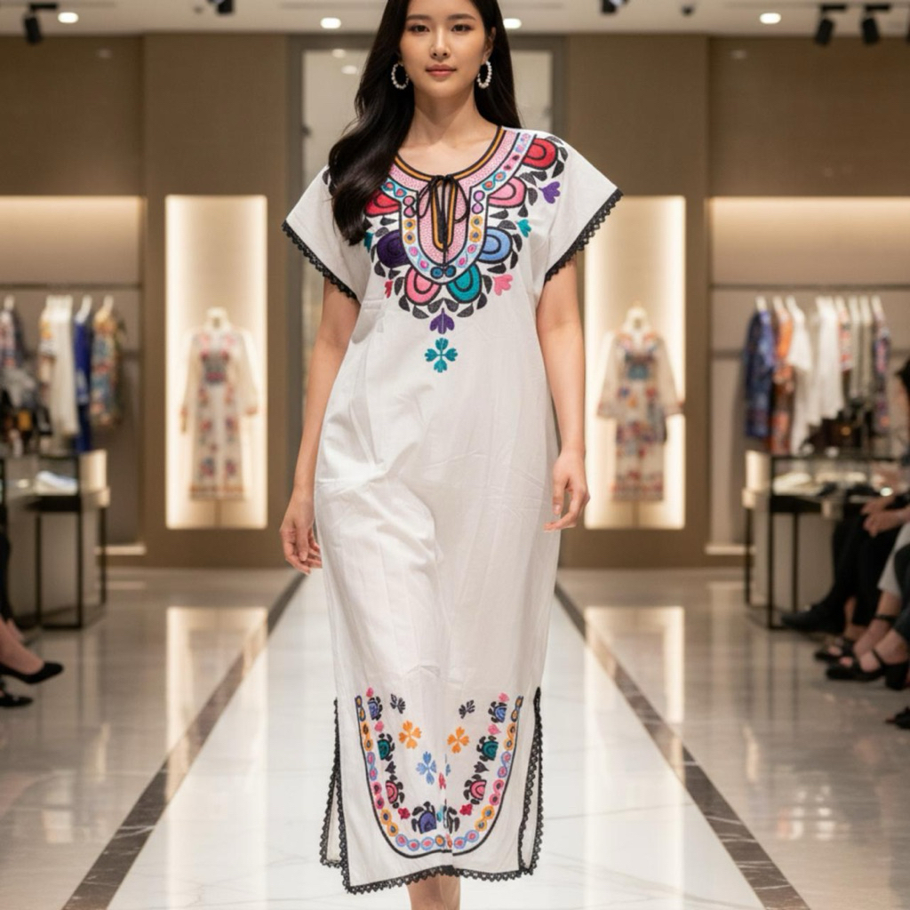 DRESS PUTIH BORDIR KATUN CANTIK MAXI 3141