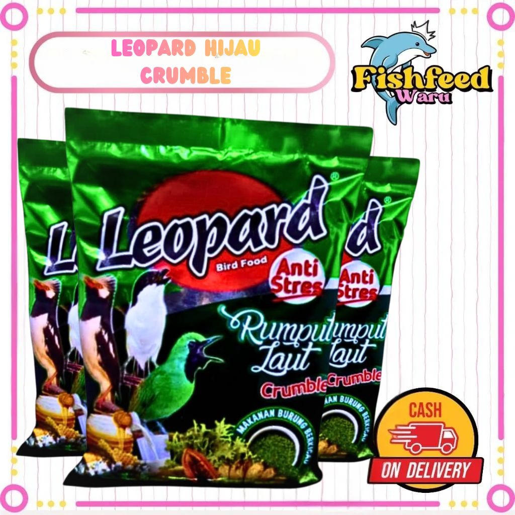 Voer Leopard Hijau Rumput Laut - Pakan Burung Crumble Kasar Premium