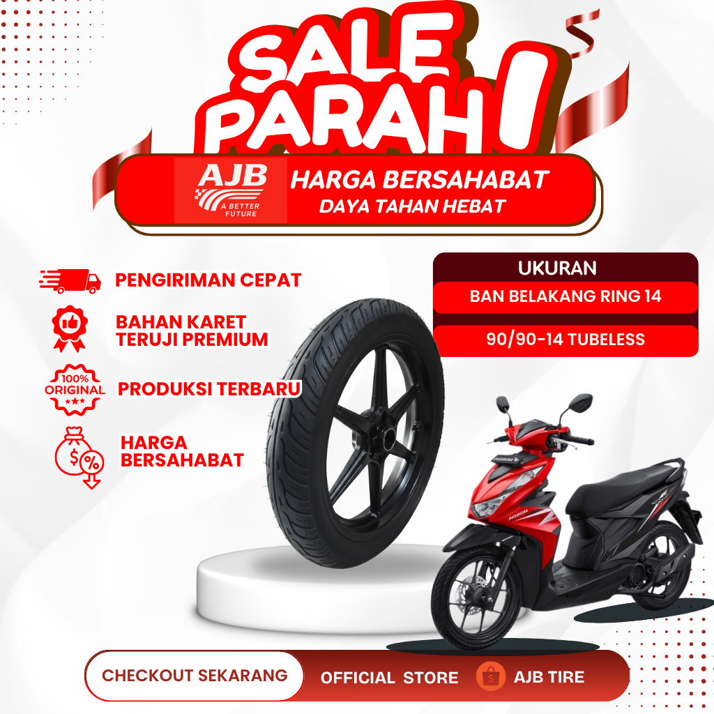 Ban Belakang AJB 90/90-14 Tubeless | SUPER AWET! Terbukti Aman Harian Berat | Cocok SEMUA Motor Mati