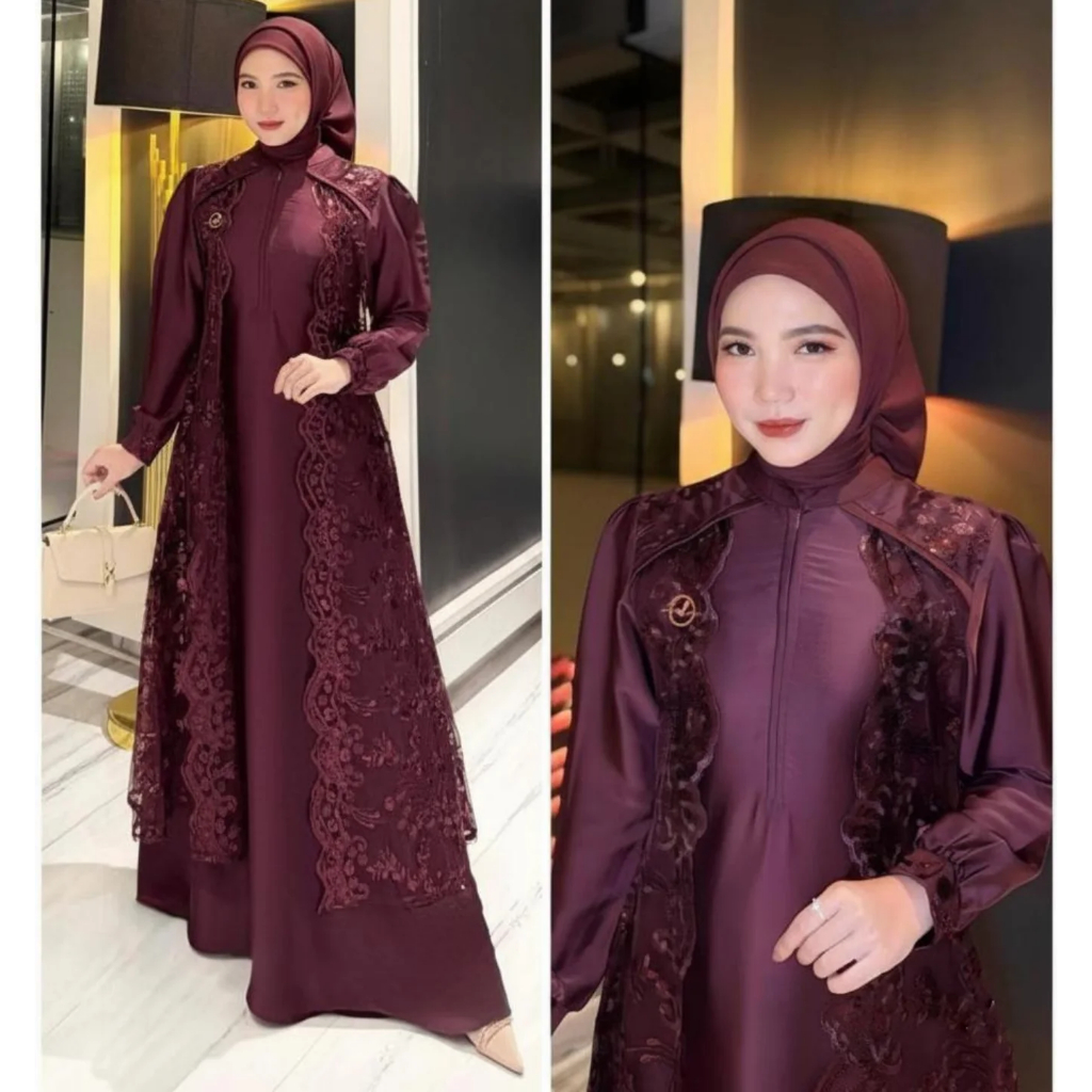 Marbela Dress Abaya Mewah Gamis Kondangan Terbaru Bahan Velvet Premium Mix Brokat Outfit Pesta Viral