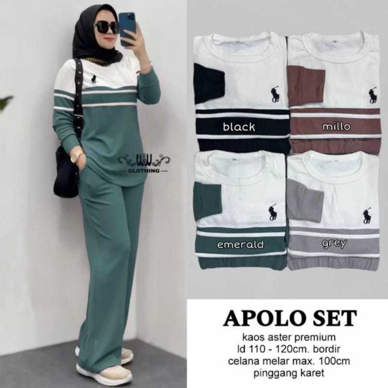 Apolo Set Wanita Kaos Aster Adem Nyaman / Set Wanita Dewasa Jumbo