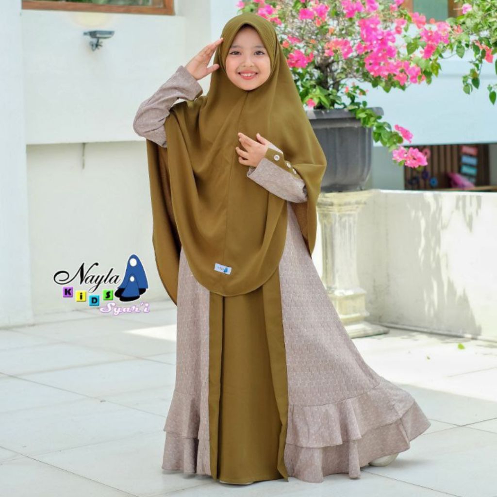 [Nayla Kids] Gamis Syar'i Anak Set Khimar Cadar Tali Usia 3 tahun sampai Remaja