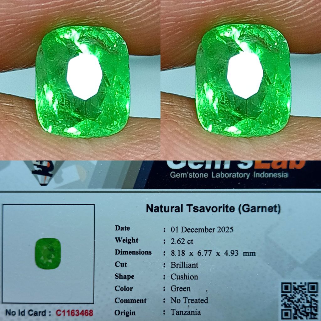 NATURAL.TSAVORITE GARNET CUSHION TANZANIA MEMO GLI