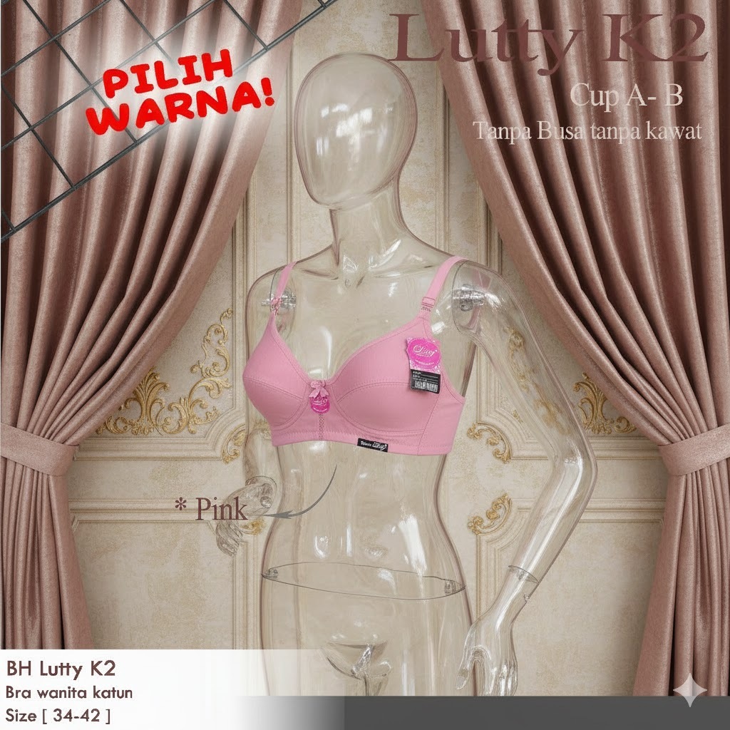 ( 1 Pcs ) BH SPORT Original LUTTY Denagn Warna ( Pink ) | Kemben Bra Wanita Tanpa Kawat | Olahraga L