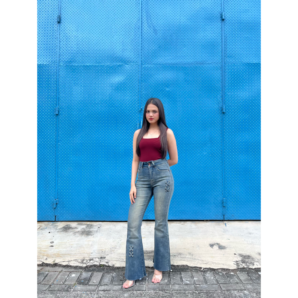 GOJINIEJEANS - Highwaist Cutbray Jeans 2 Kancing - G839