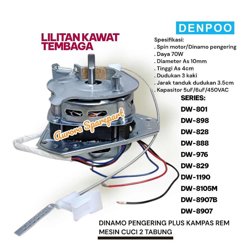 Dinamo pengering Denpoo plus Rem lilitan kawat tembaga DW-1190 DW-8105M DW-8907B DW-8907