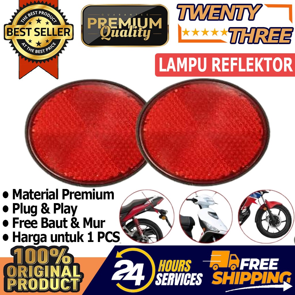 Mata Kucing Bulat Merah Lampu Reflektor Reflector Sepeda Motor Mobil ATV Warning Light