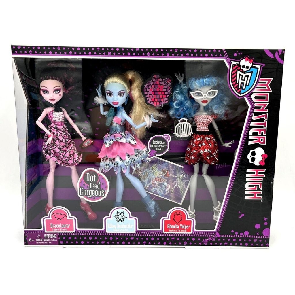 Monster High Doll Exclusive Dot Dead Gorgeous ~ 3 Pack Draculaura, Abbey Bominable, Ghoulia Yelps