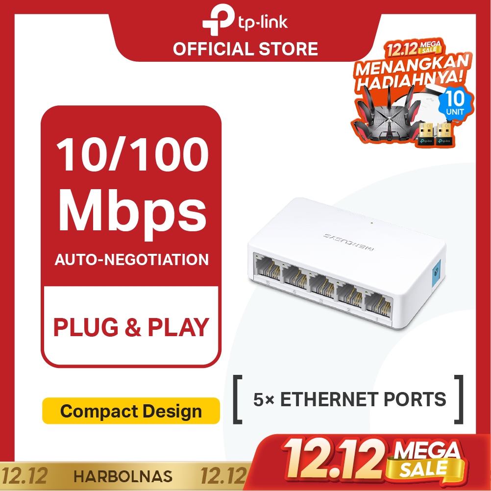 TP-Link | Mercusys MS105 | 5 Port Desktop Switch |  10/100Mbps Ethernet Hub | Plug & Play | Small