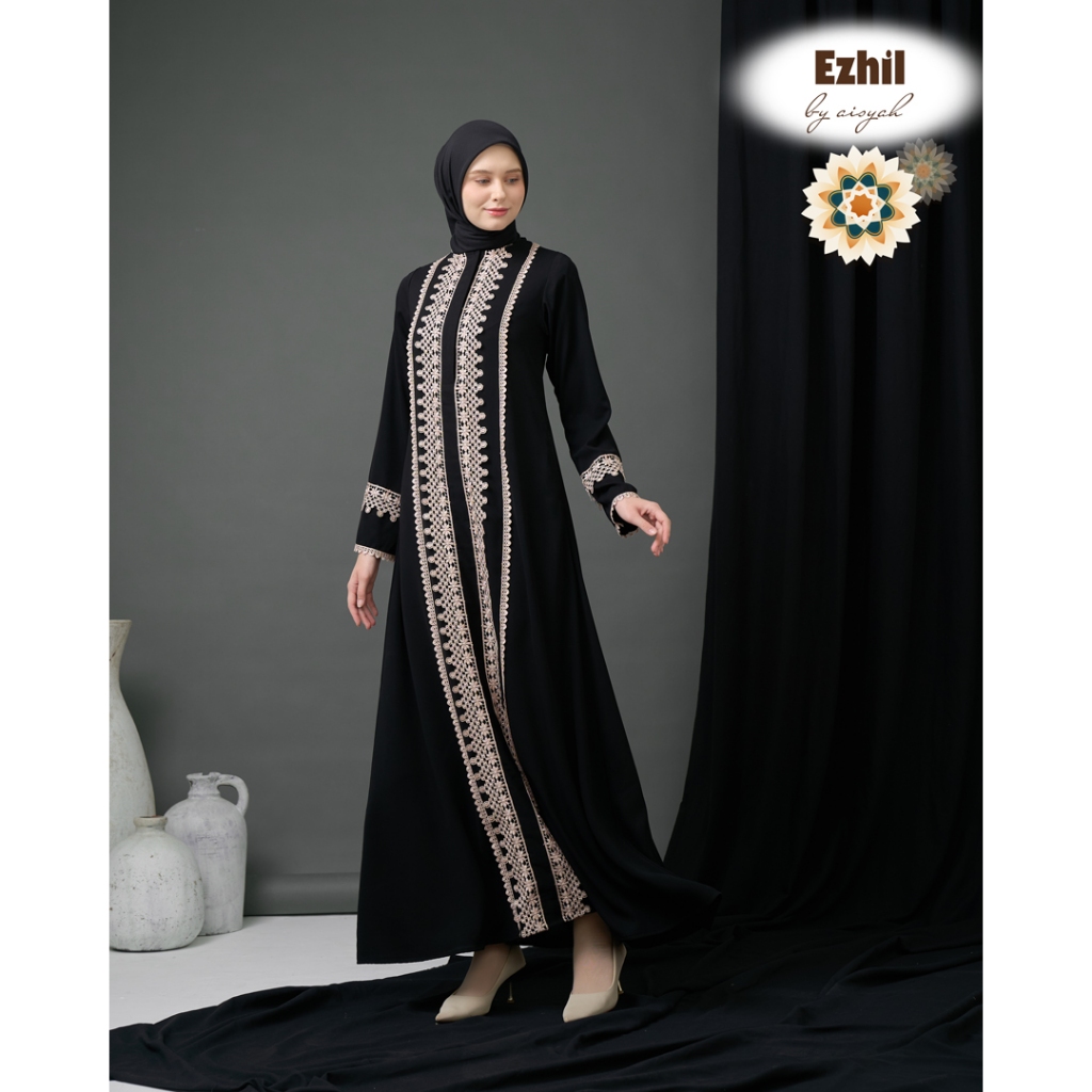 Ezhil Lace Black Abaya Premium by Aisyah