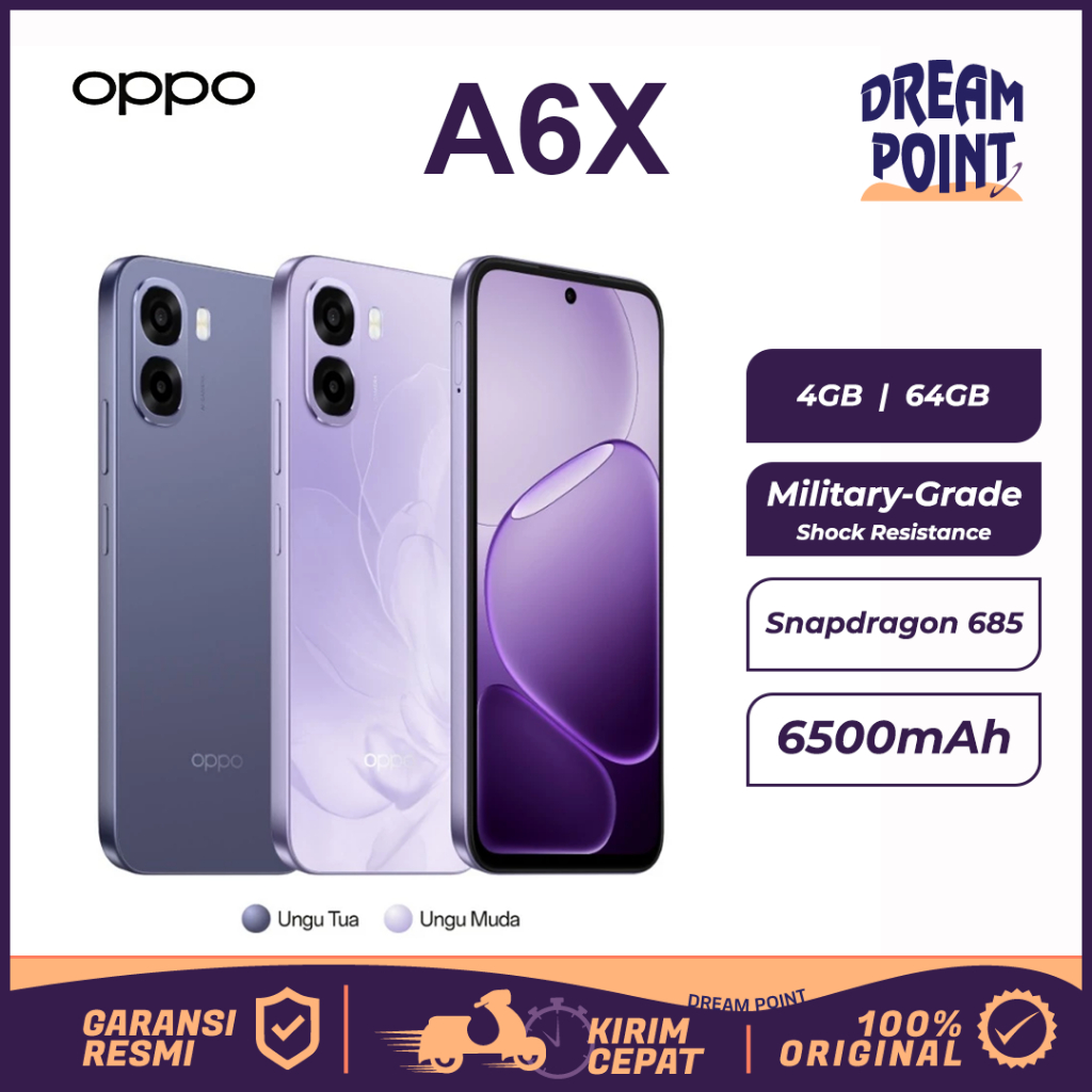 OPPO A6x 4/64GB Handphone Android Murah HP 1 Jutaan Terbaik 2025 HP Murah Original 100%