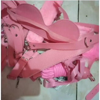Set Tali Borgol Pengikat Kaki Dan Tangan Lingerie Handcuff Tali Ikat 10Pcs Hitam /Pink YS