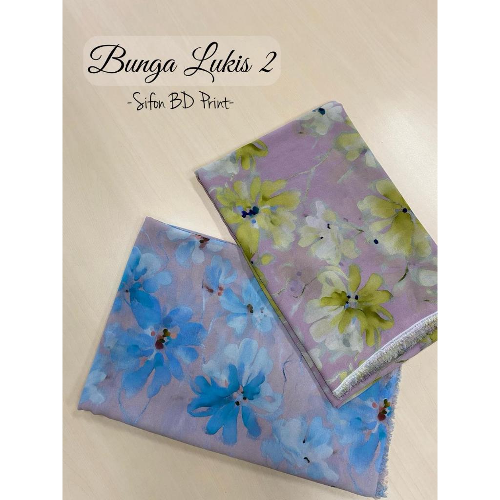 Bunga Lukis 2 - Sifon BD Print - Ukuran kain 1,5m x 1,5m