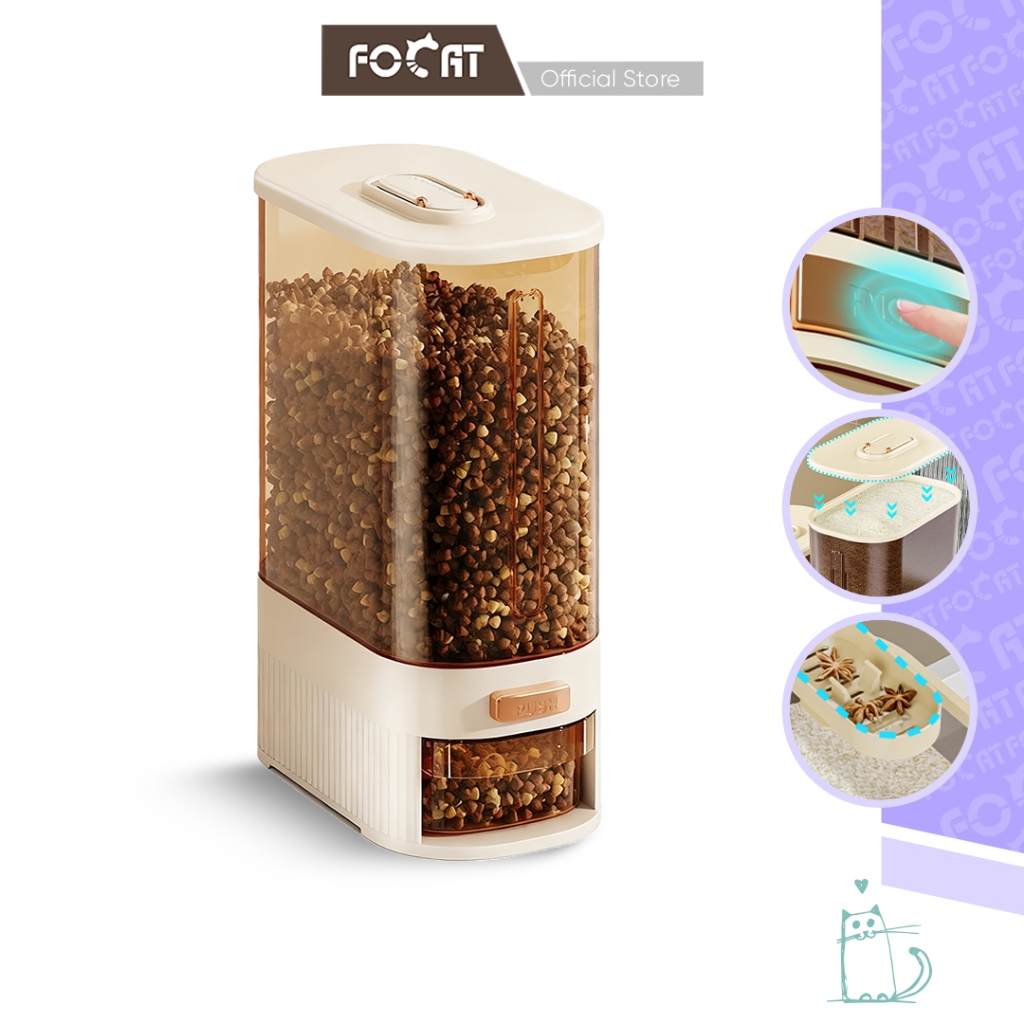 FOCAT Tempat Penyimpanan Makanan Kucing Anjing Anti Lembab Ekstra Besar E54A-E55A Automatic Pet Food Dispenser