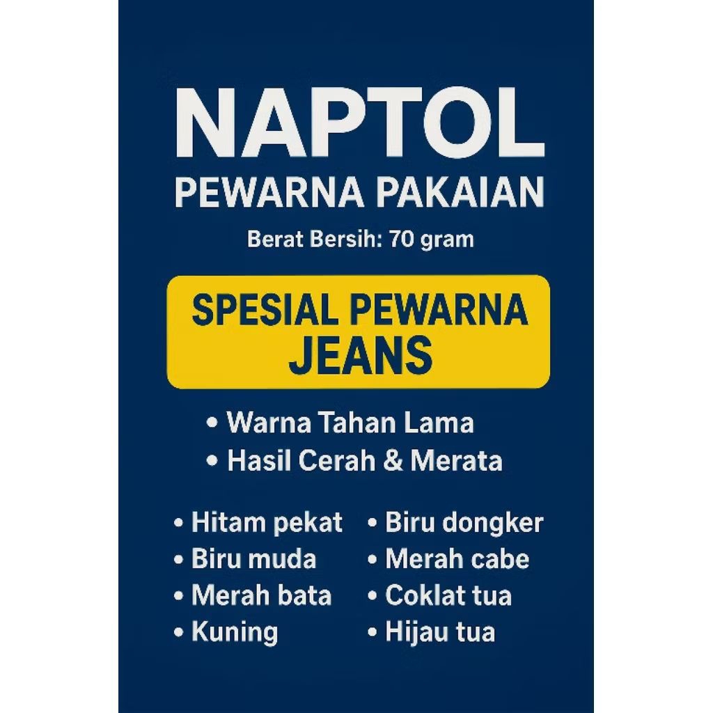 Naptol 70 gram Pewarna Pakaian Celup Pekat Awet