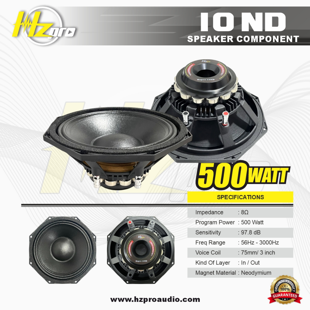 SPEAKER KOMPONEN 1O Inch HZ PRO 10ND ORIGINAL - NEODYMIUM