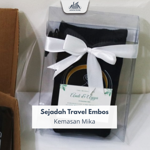Souvenir Sajadah Embos Qubba & Al Haram + Mika + Pita + Kartu Ucapan, Sajadah Travelling Pouch, Souv