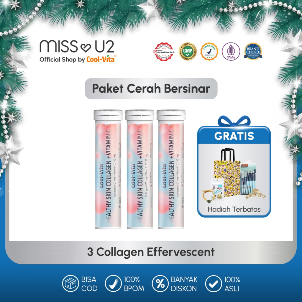 [60 Tablet - 3 Tube] COOLVITA ORIGINAL PAKET GLOWING ALAMI Collagen Effervescent Pencerah Kulit | Su
