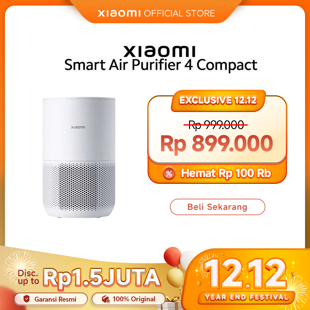 Xiaomi Smart Air Purifier 4 Compact | Menghilangkan Alergen | Filter 3-in-1 | Konsumsi energi rendah