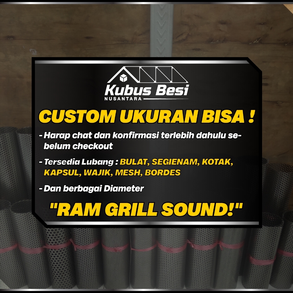 34x45 cm - Plat Lubang Ram Speaker Bulat 8 mm - TEBAL 1 MM. Ram Gril/Plat Lubang Besi Perforasi