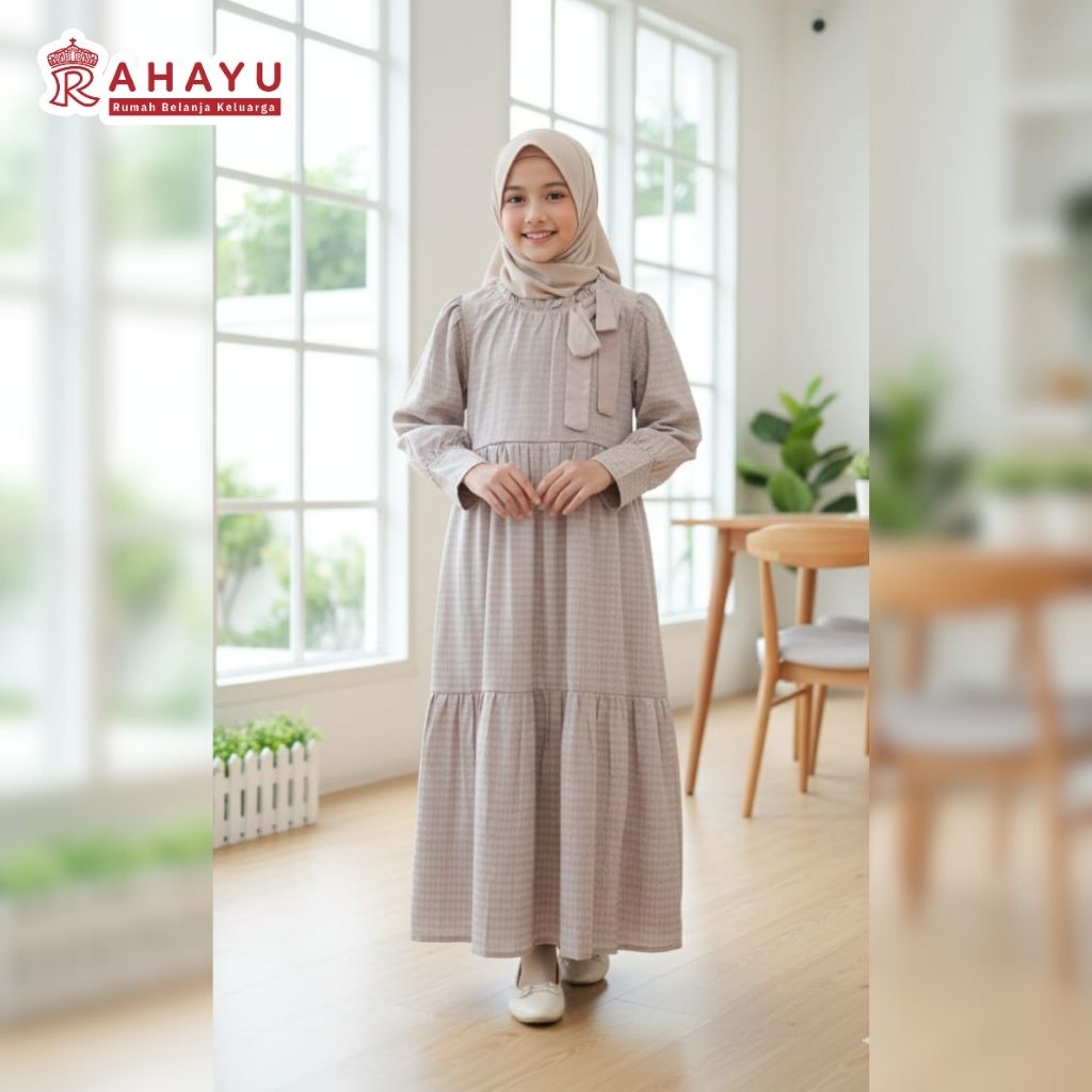 SETELAN GAMIS ANAK YASMIN SET HIJAB WARNA SALEM